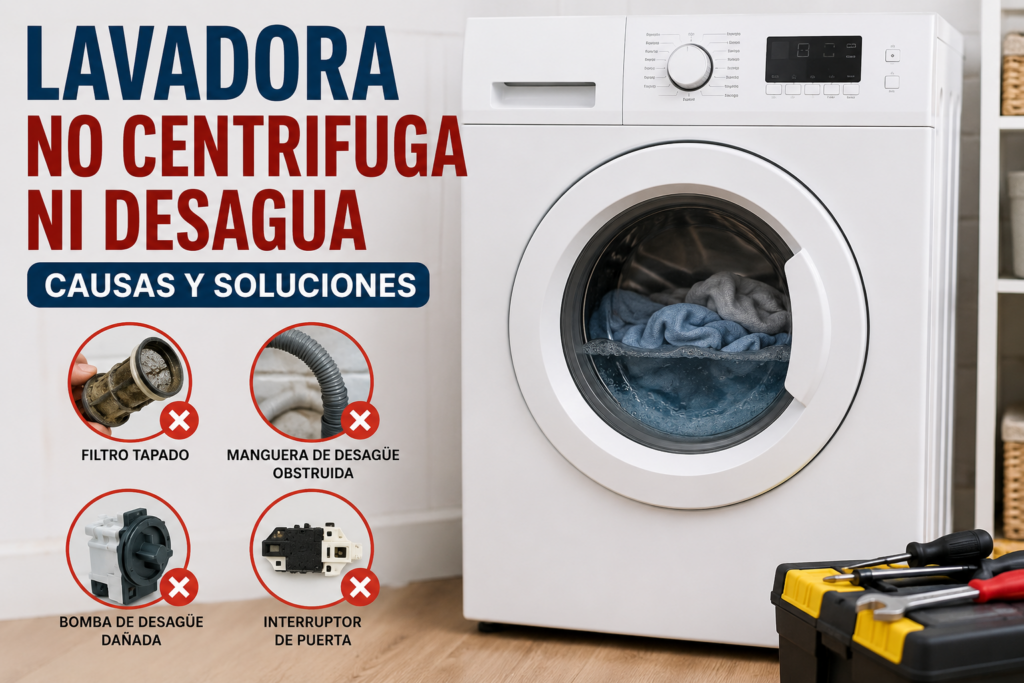 Lavadora con agua dentro del tambor y posibles causas por las que no centrifuga ni desagua